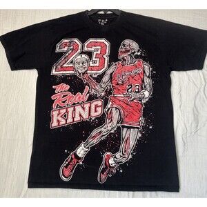 The Real King Michael Jordan 23 Zombie Lebron Shirt Black Full Graphic Heavy XXL